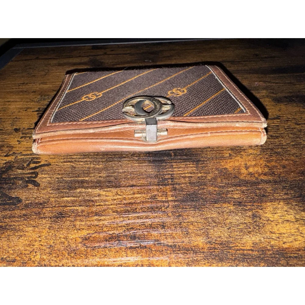 Gucci Diagonal Striped Canvas Leather Trim Bifold Wallet 70’s Early 80’s - Picture 6 of 11